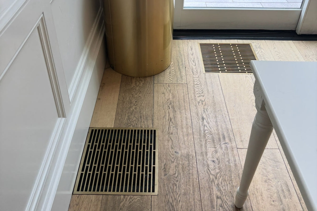 Custom Sized Flush Mount Vent - Straight - Gold. Wood Floor Vent